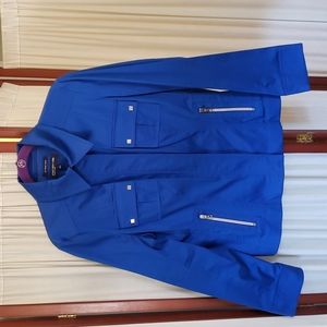 Jones New York Signature cobalt blue stretch jacket. Zip front, size L.
